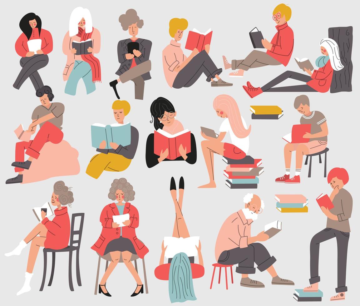 Group of people reading books vector