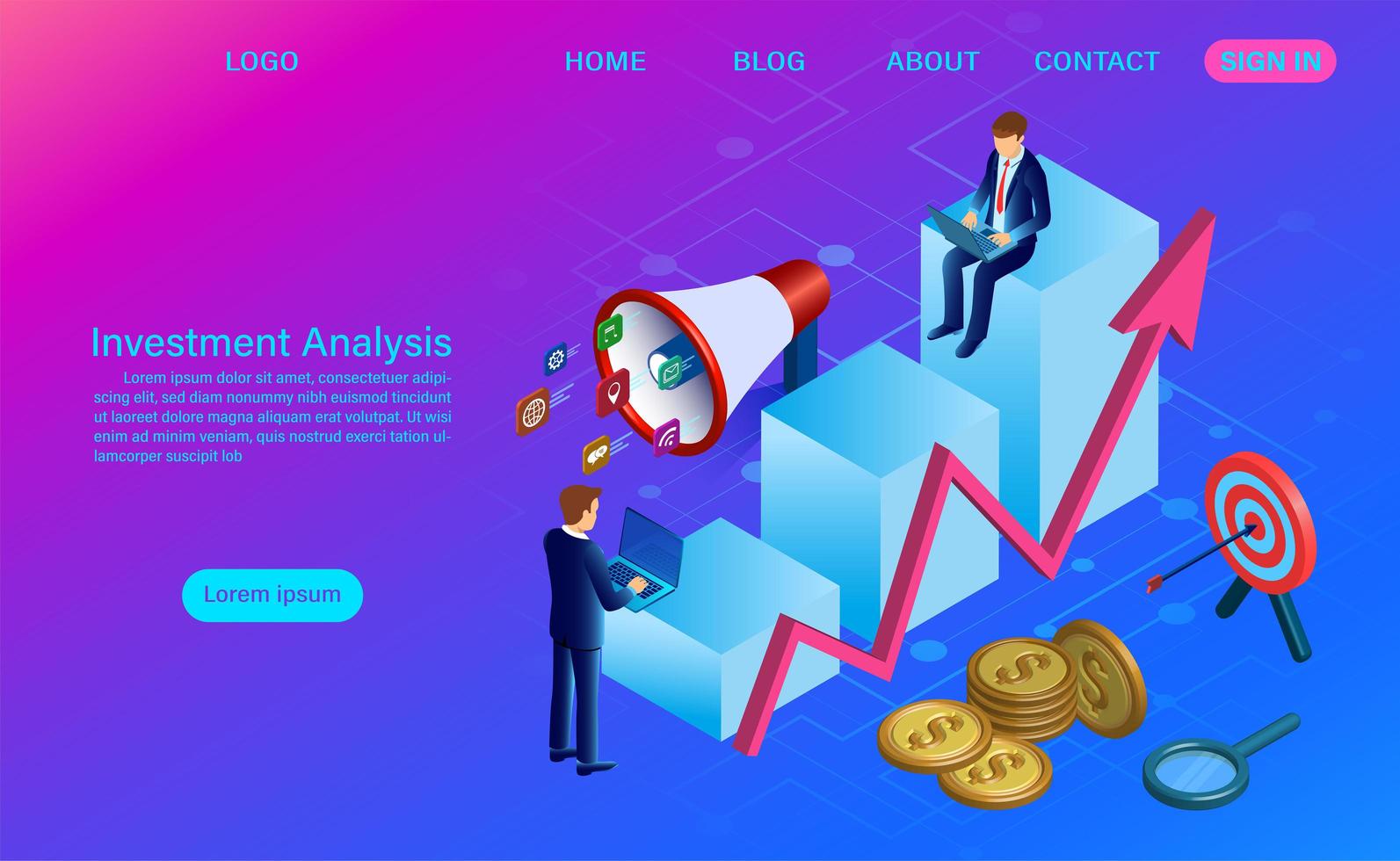 Investment analysis Concept on Pink and Blue Gradient vector