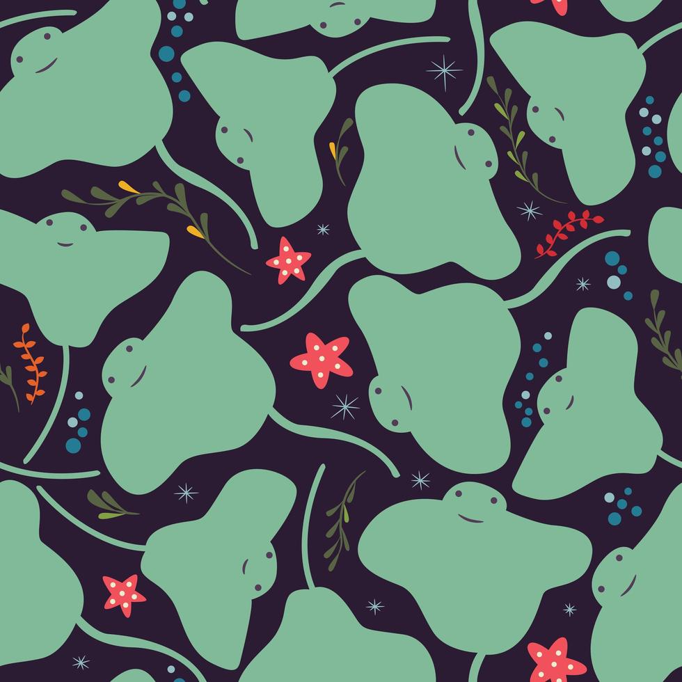 Seamless stingray and ocean pattern  vector