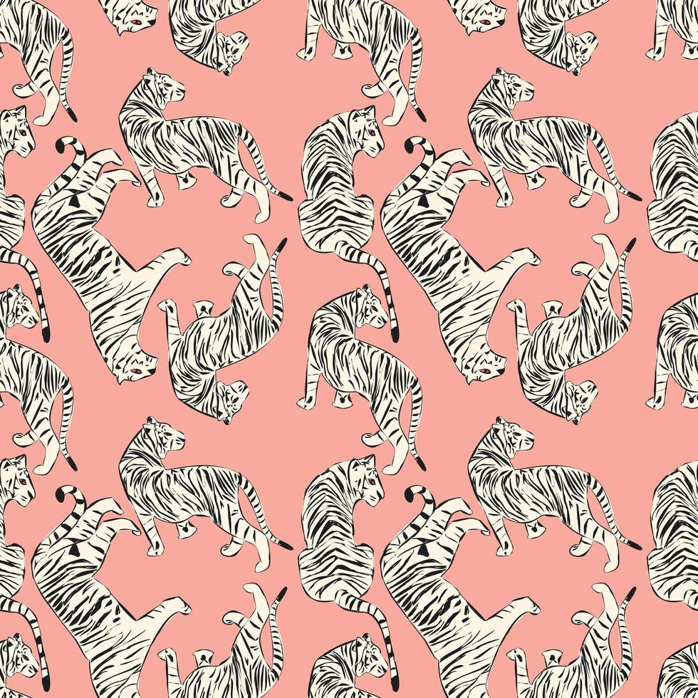 Hand drawn tiger seamless pattern vector