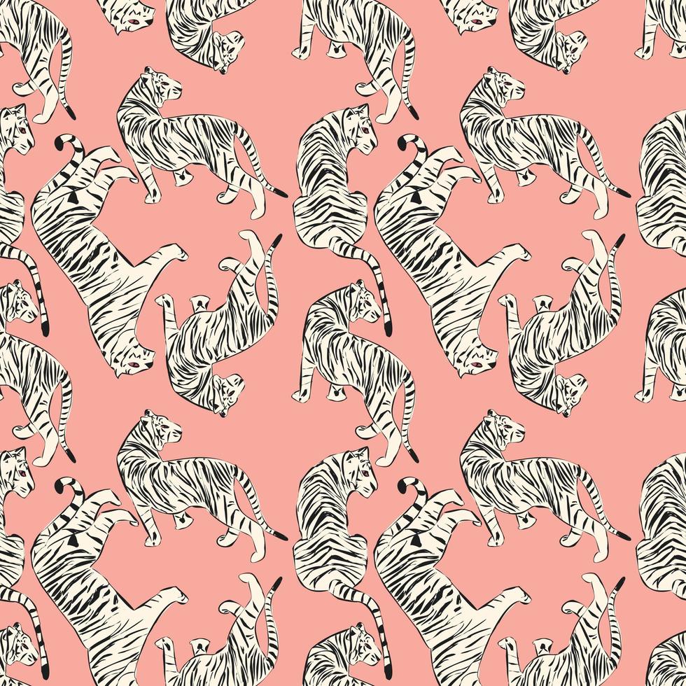 Hand drawn tiger seamless pattern vector