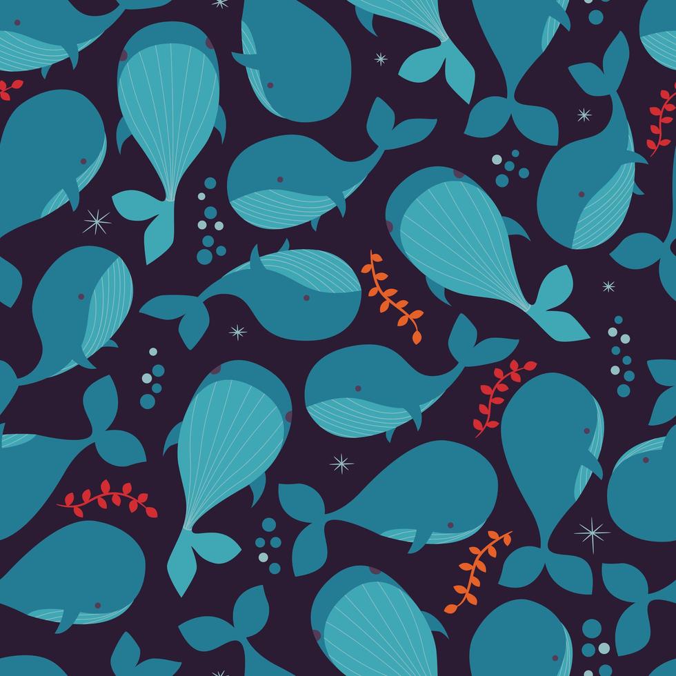 Seamless whale pattern vector