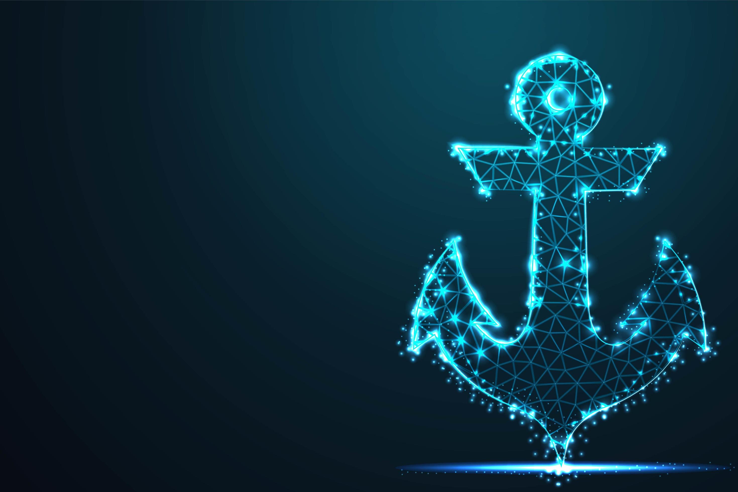 Blue Glowing Wireframe Polygonal Anchor vector