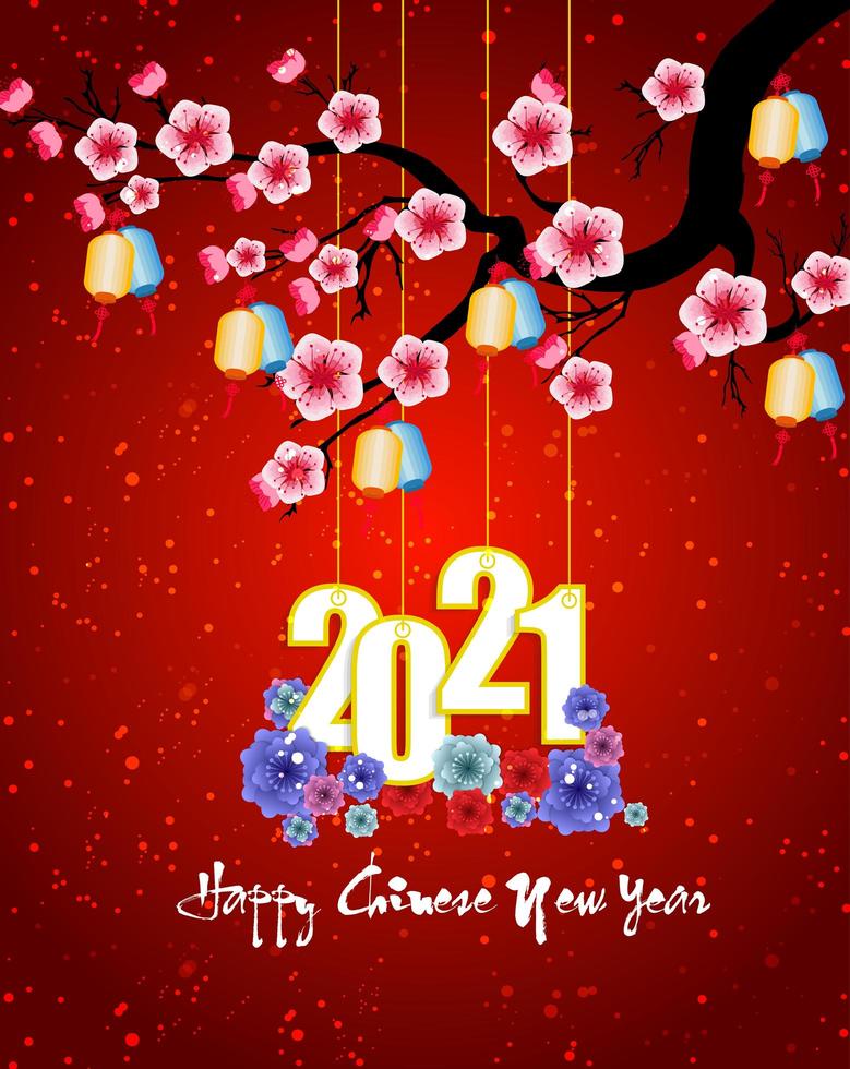 Chinese New Year Hanging 2021 Poster on Red with Blossoms ...