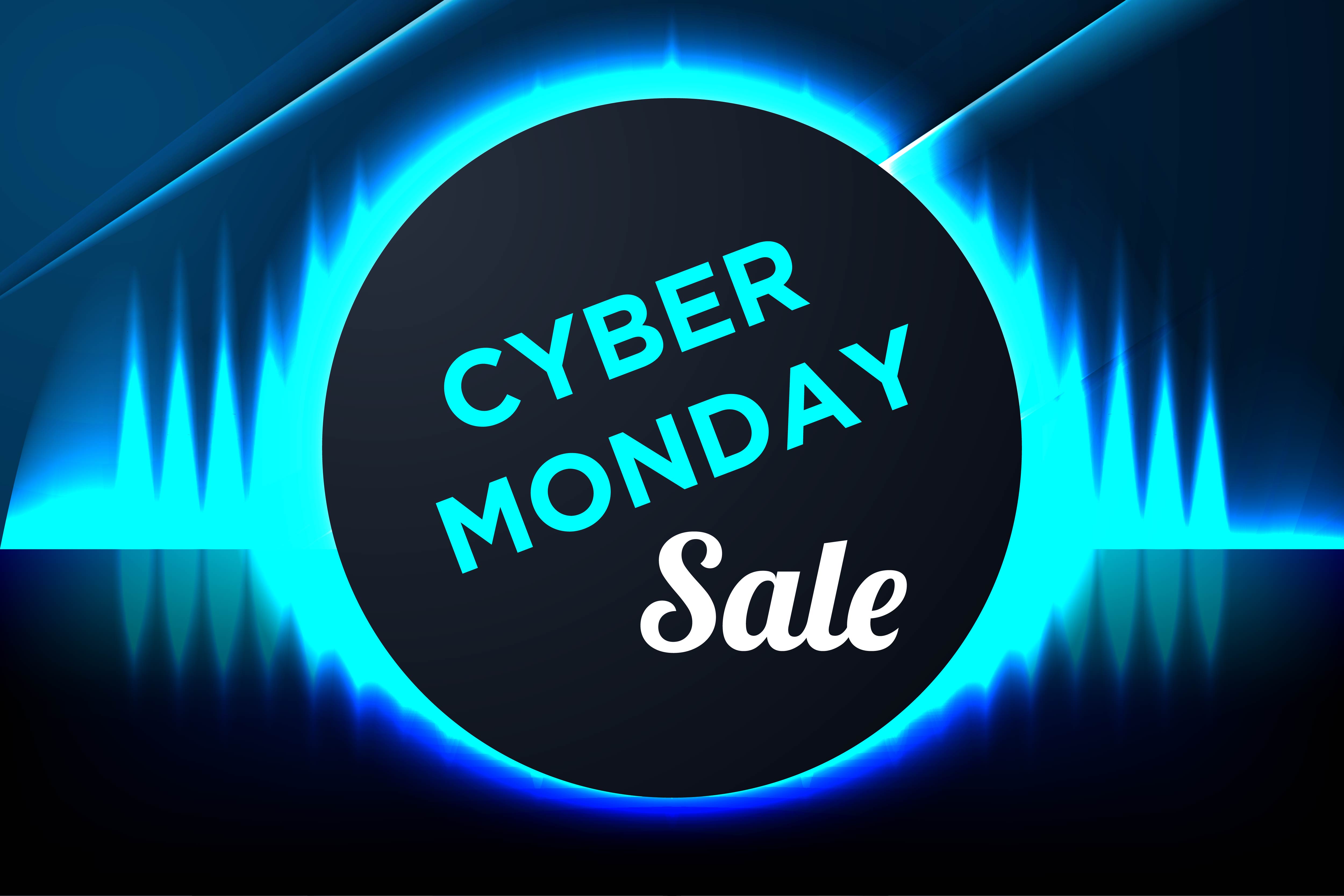 Blue Glowing Cyber Monday Banner with Circle Frame 696559 Vector Art at