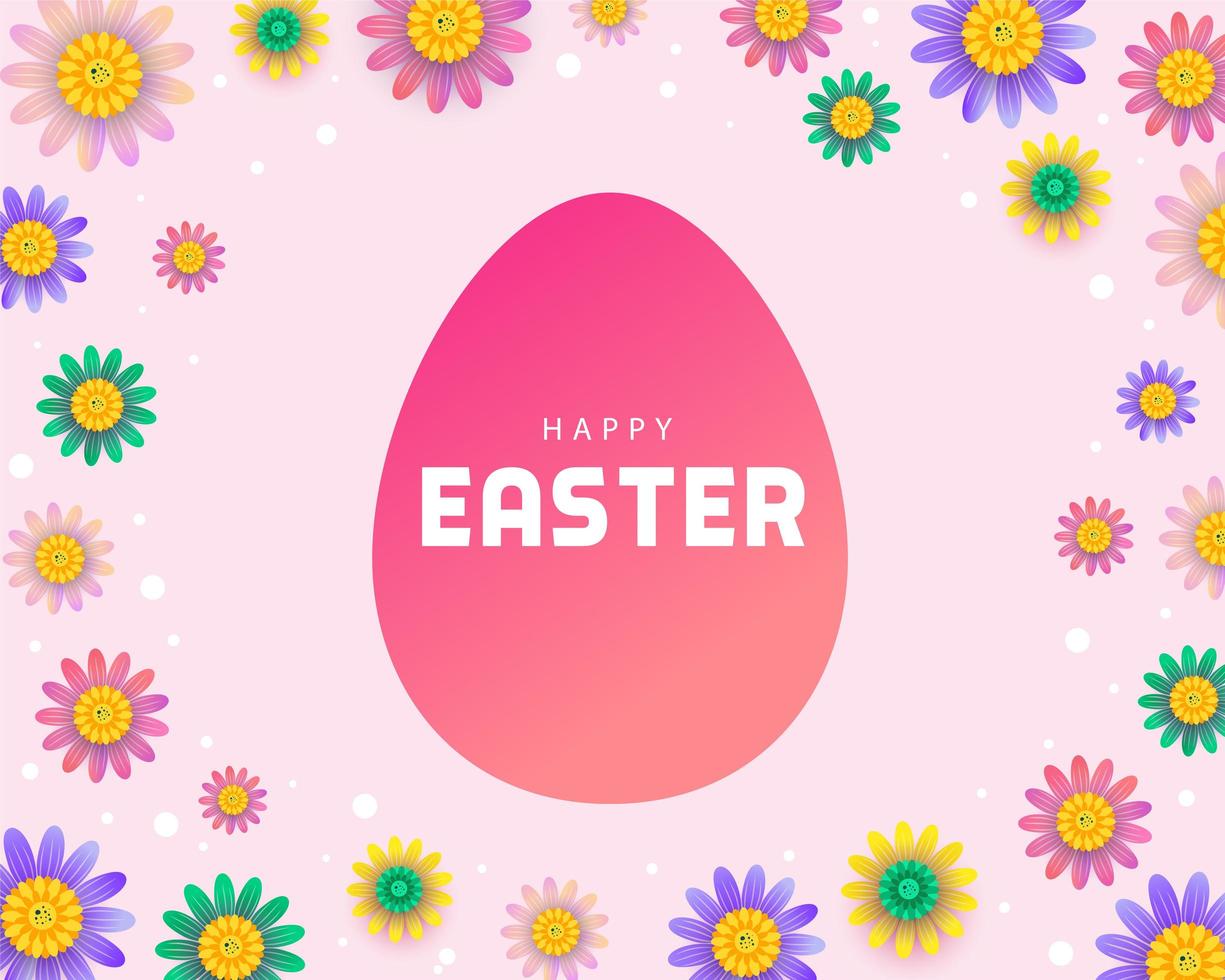 Pink Easter Egg Surrounded by Colorful  Flowers vector