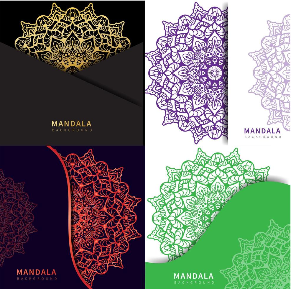 colorido mandala en 4 estilos diferentes vector