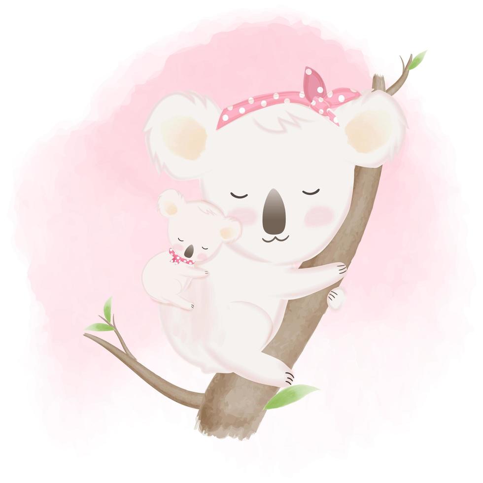 Bebé koala y madre dibujado a mano ilustración vector