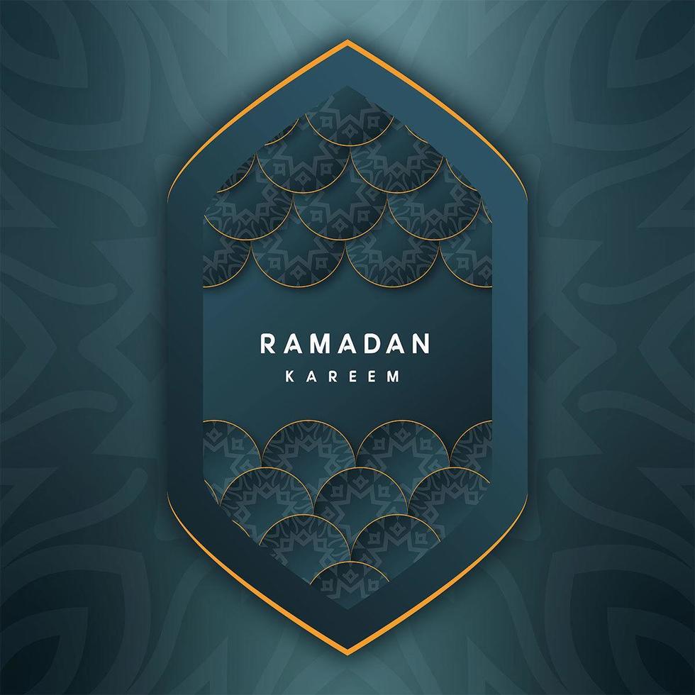 Ramadan Kareem Islamic Greetings in Geometric Almond Shape vector