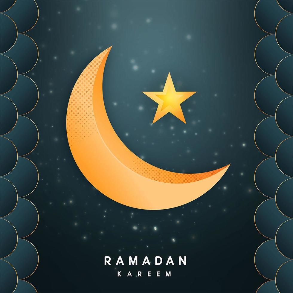 Ramadán Kareem con luna creciente dorada y estrella vector