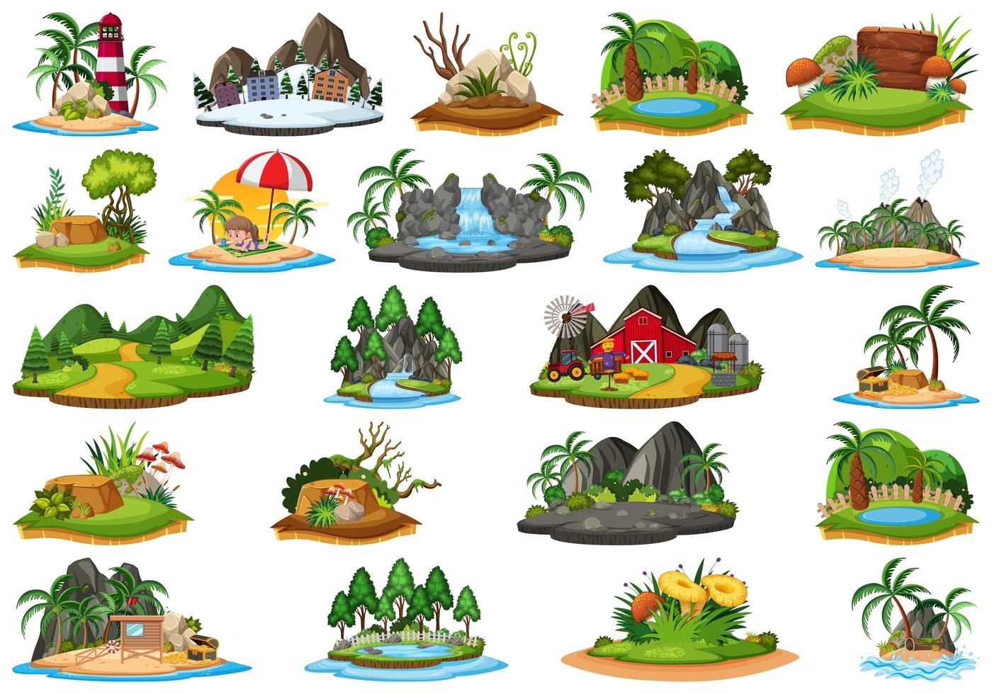 conjunto de diferentes paisajes isleños vector