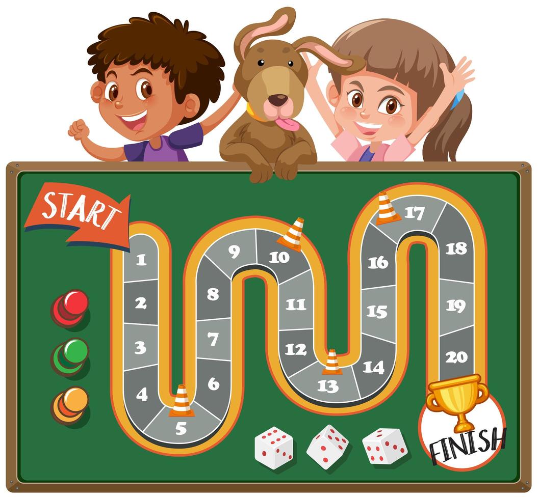 Board game with kids and dog in background vector