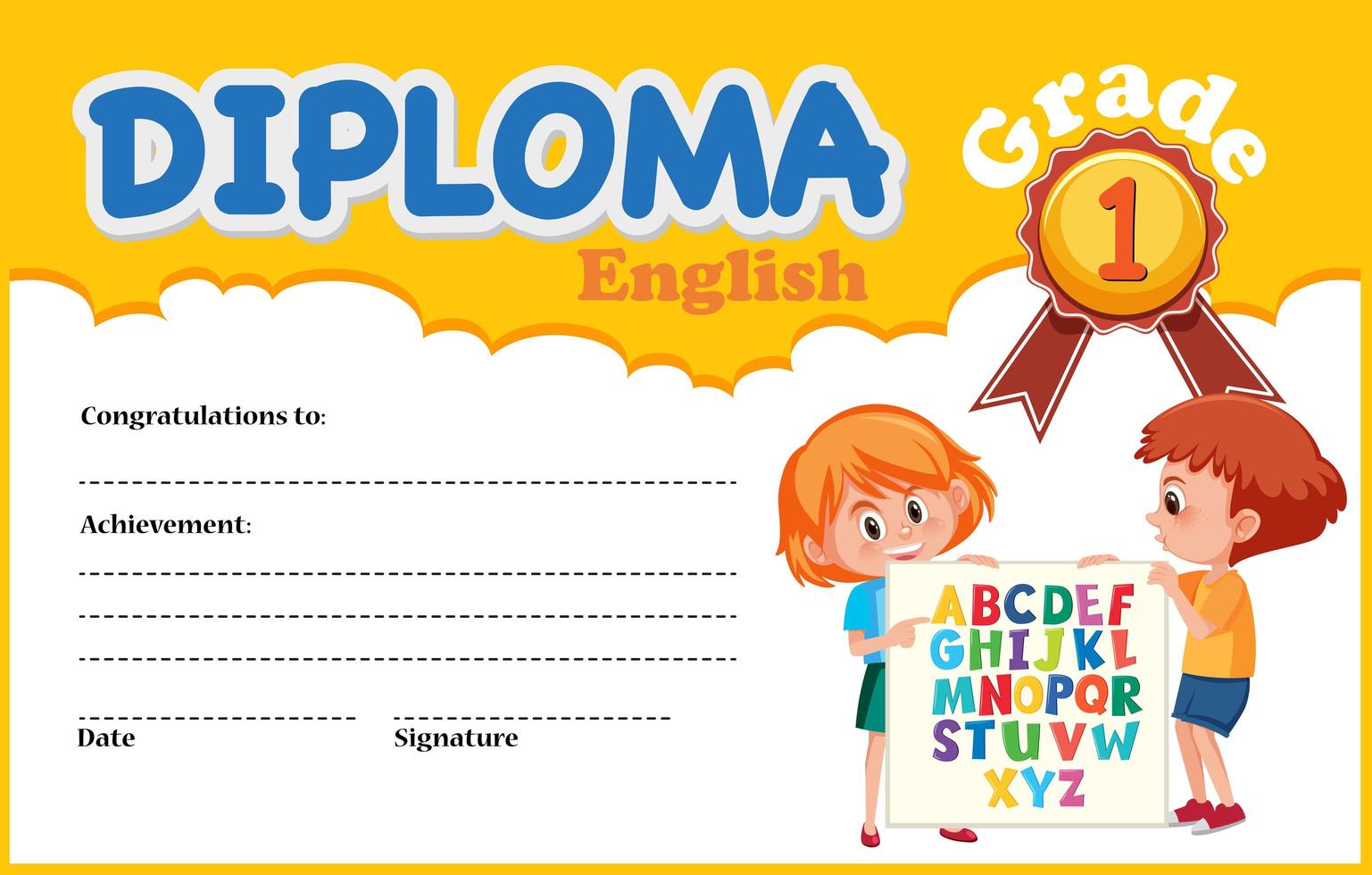 English diploma certificate template vector