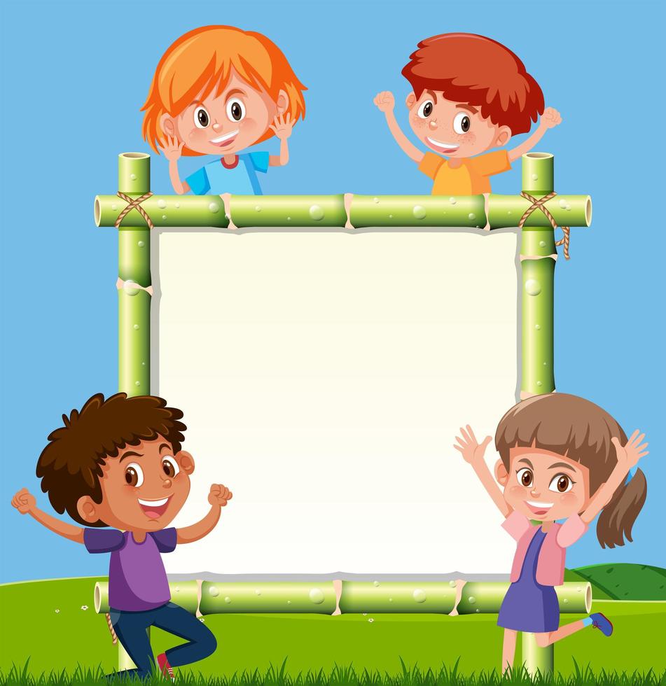 Children at the bamboo board vector