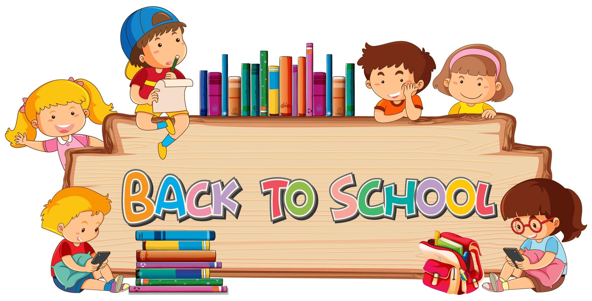 Back to school template on wooden board vector
