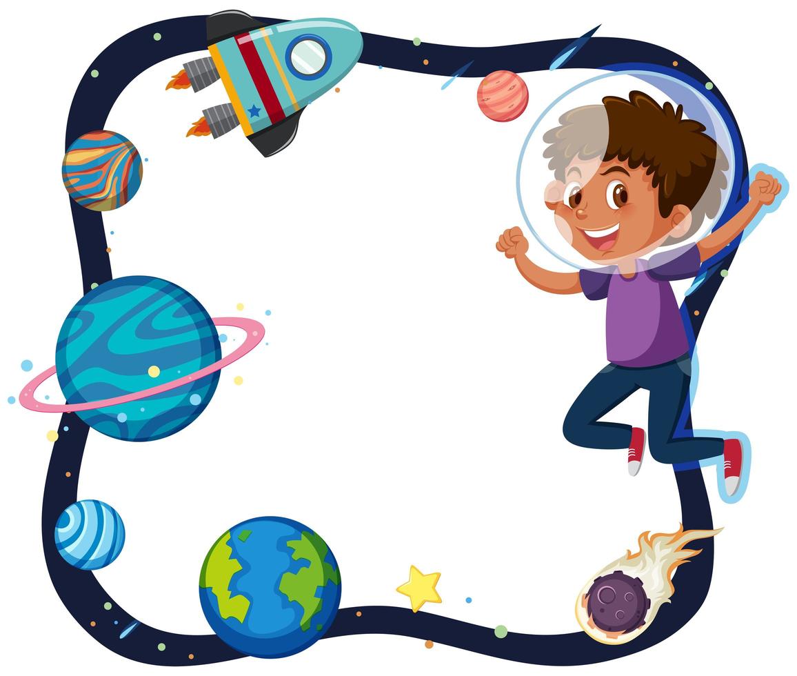 A boy and planet border vector