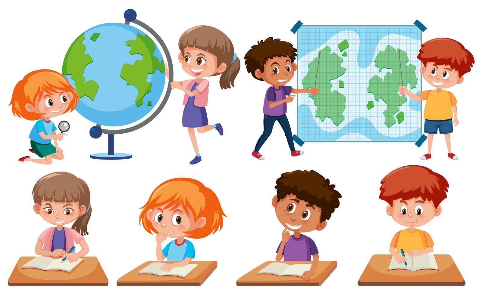 Children with learning tools vector