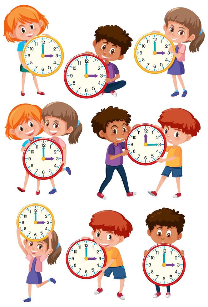 conjunto de niños y tiempo vector