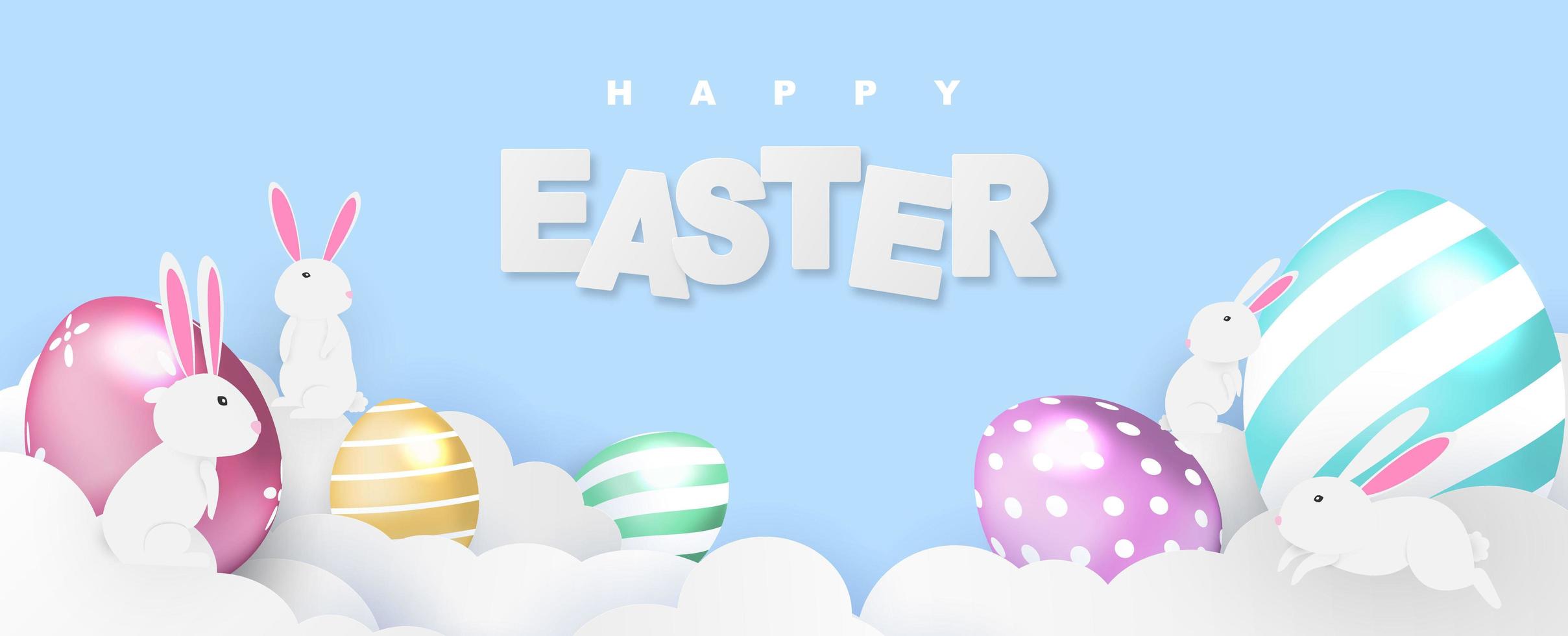 Feliz Pascua banner conejo brillo huevos vector