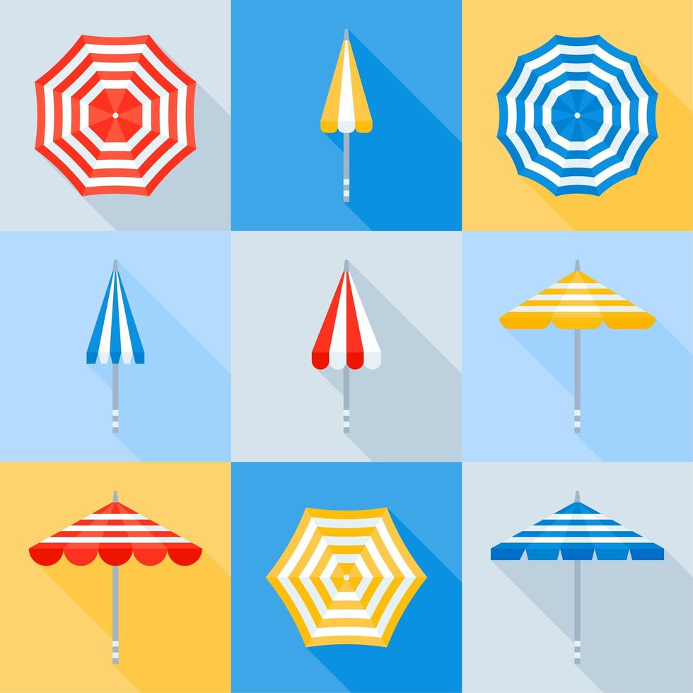Beach umbrella Flat Style Set vector