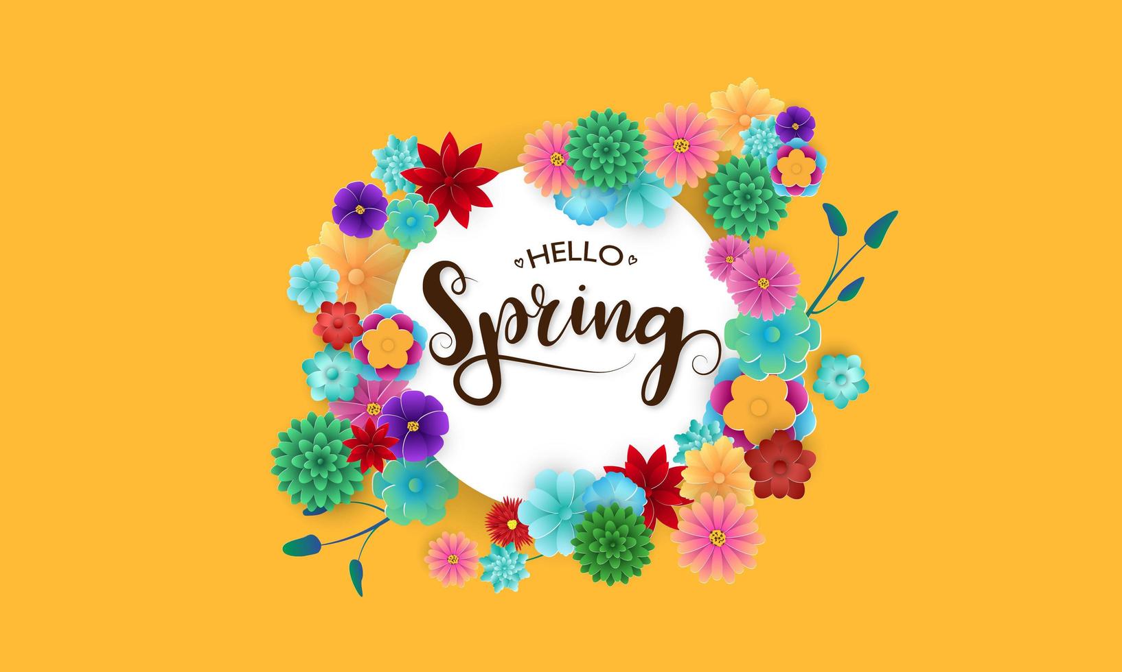 Spring Yellow Background and Flowers vector