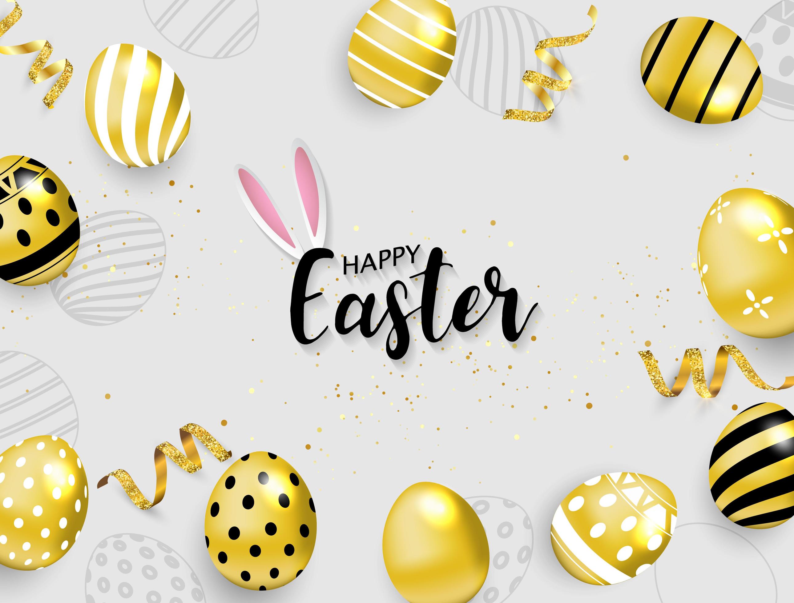 Happy Easter Background Gold Eggs and Ribbons 697351 Vector Art at Vecteezy