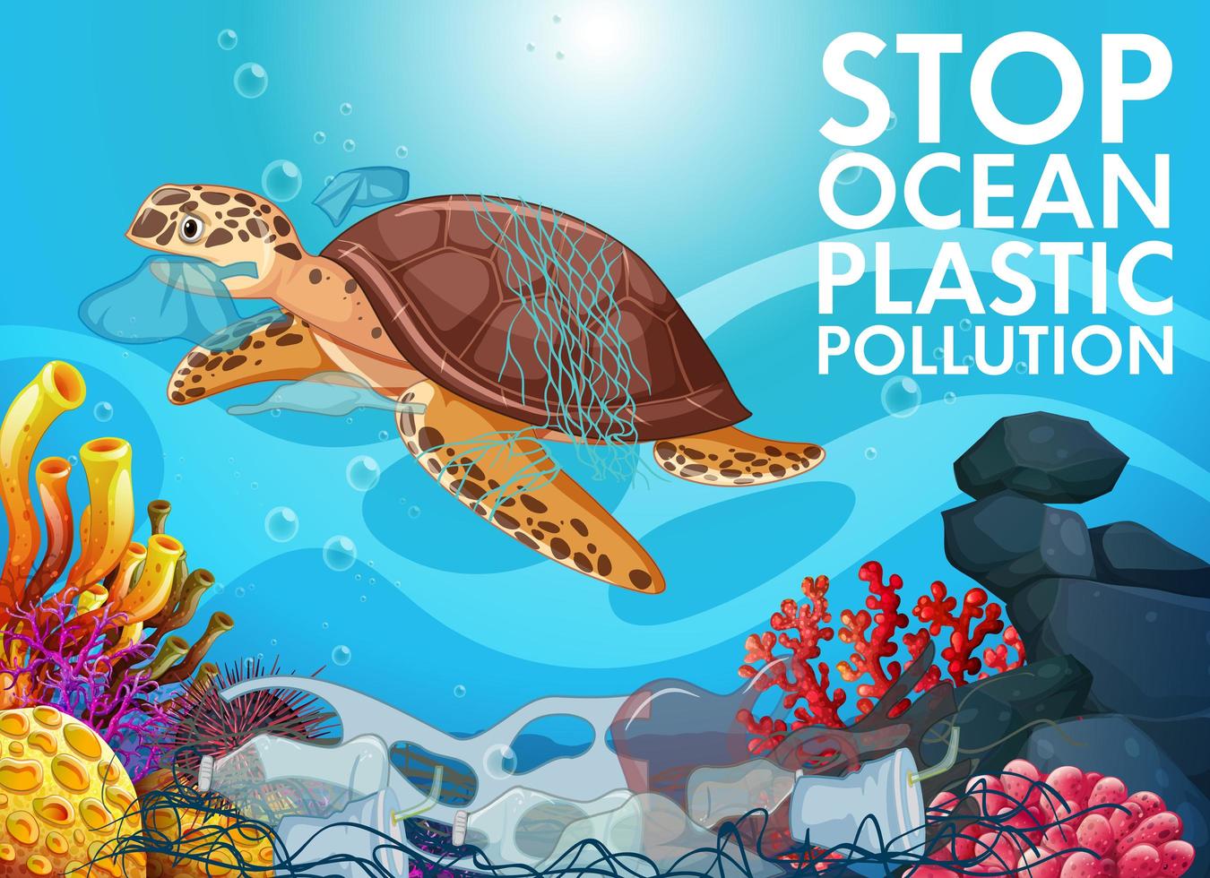 detener la contaminación plástica oceánica vector