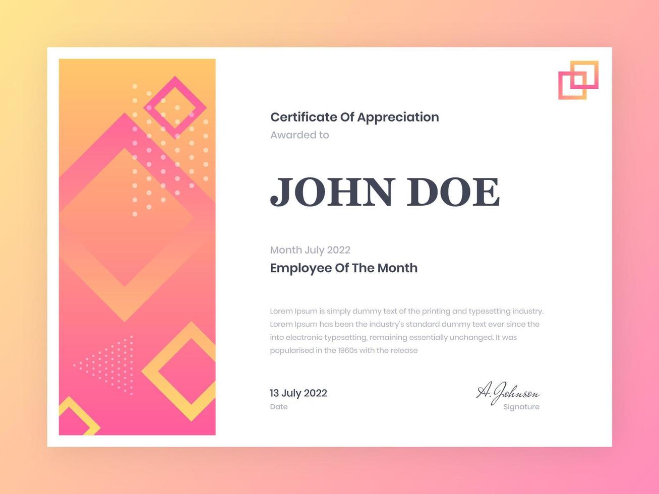 Modern Employee Of The Month Certificate vector