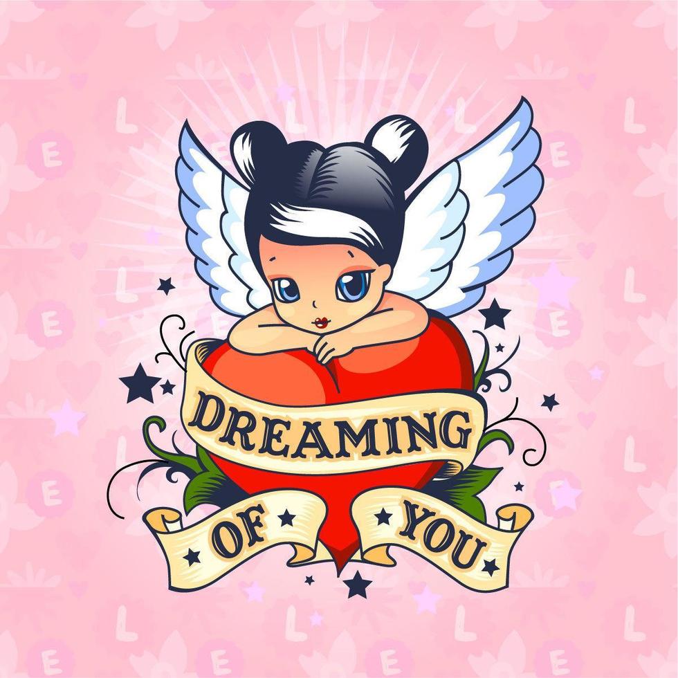 Dreaming of Your Cute Winged Fairy with Love Heart vector
