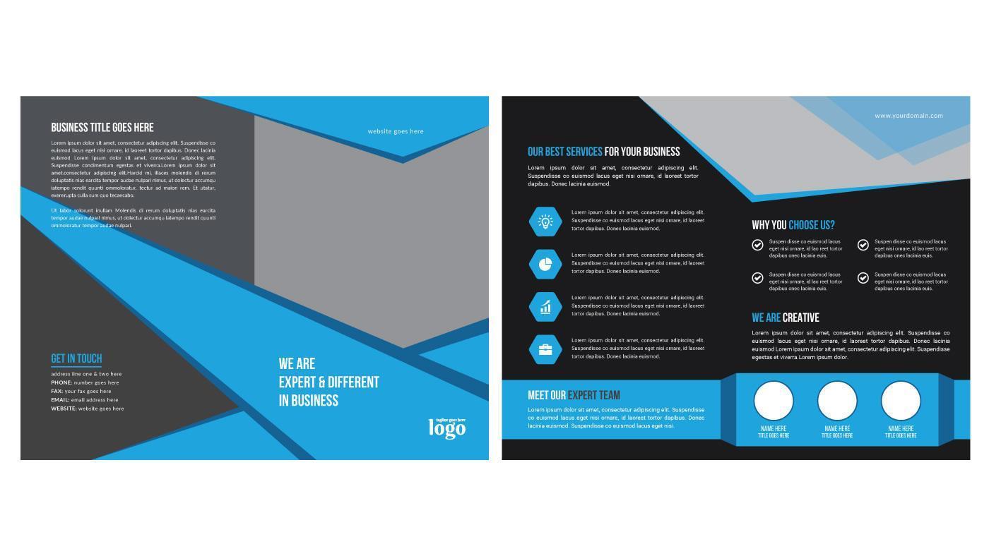 Blue and Black Modern Angled Brochure Design vector