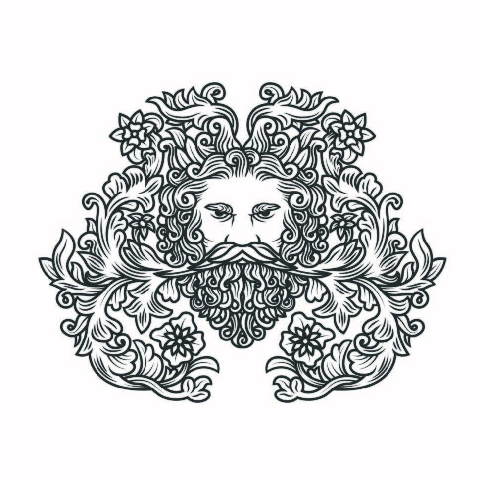 Ornate Floral Illustration of Mans Head With Beard vector