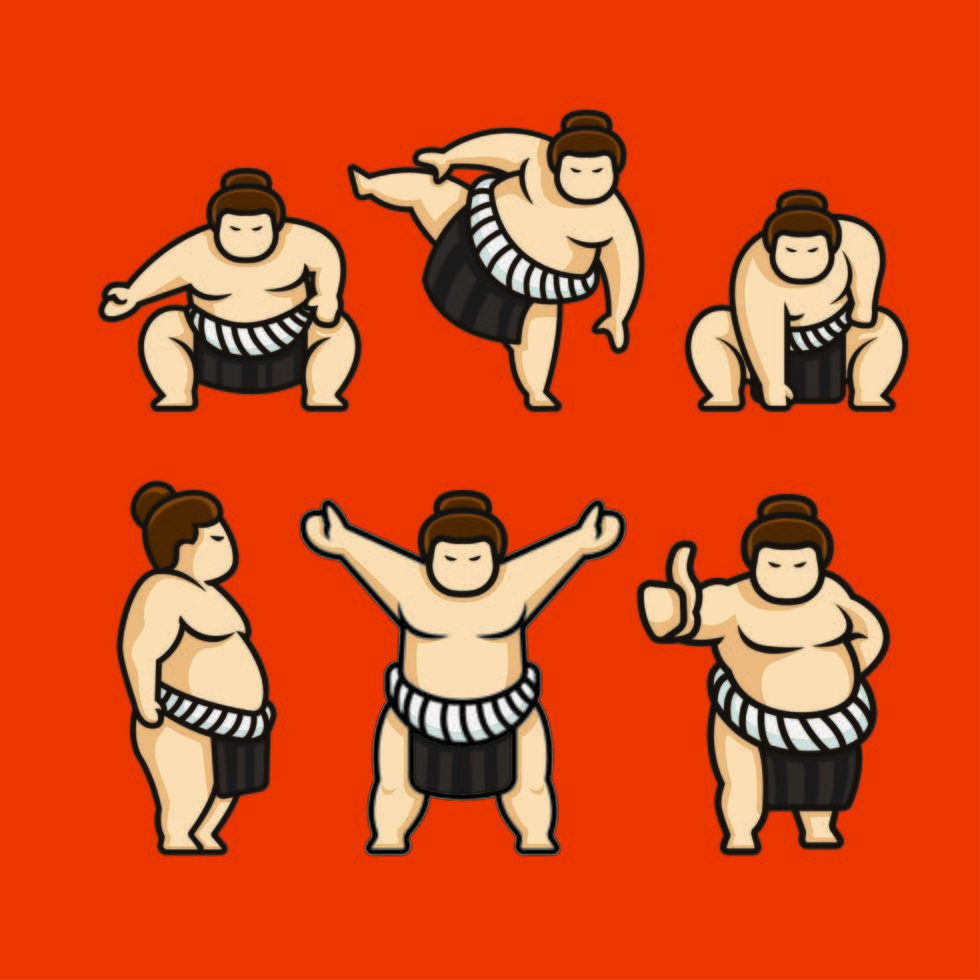 Set of Sumo Japanese Characters vector