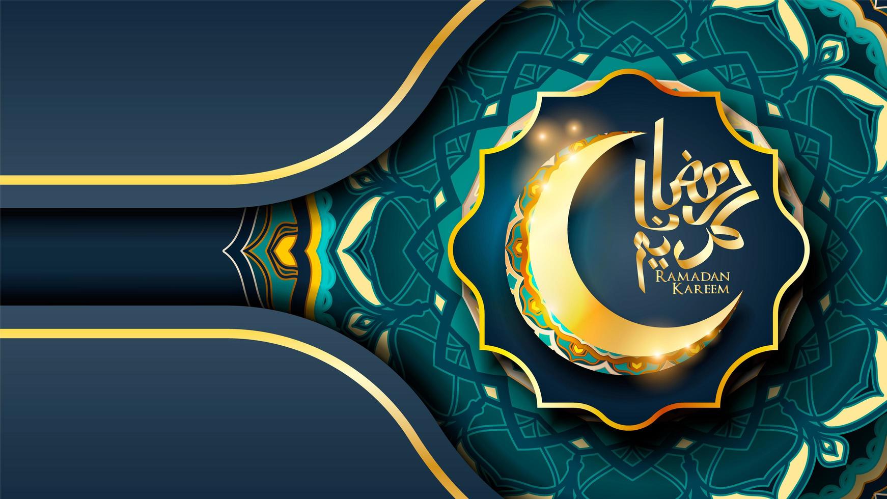 Ramadan Kareem islamic blue design with crescent moon vector