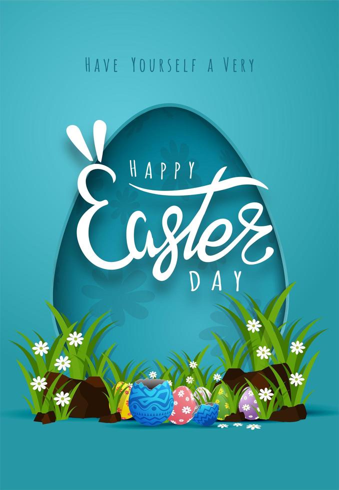 Easter card with paper cut egg shape frame vector