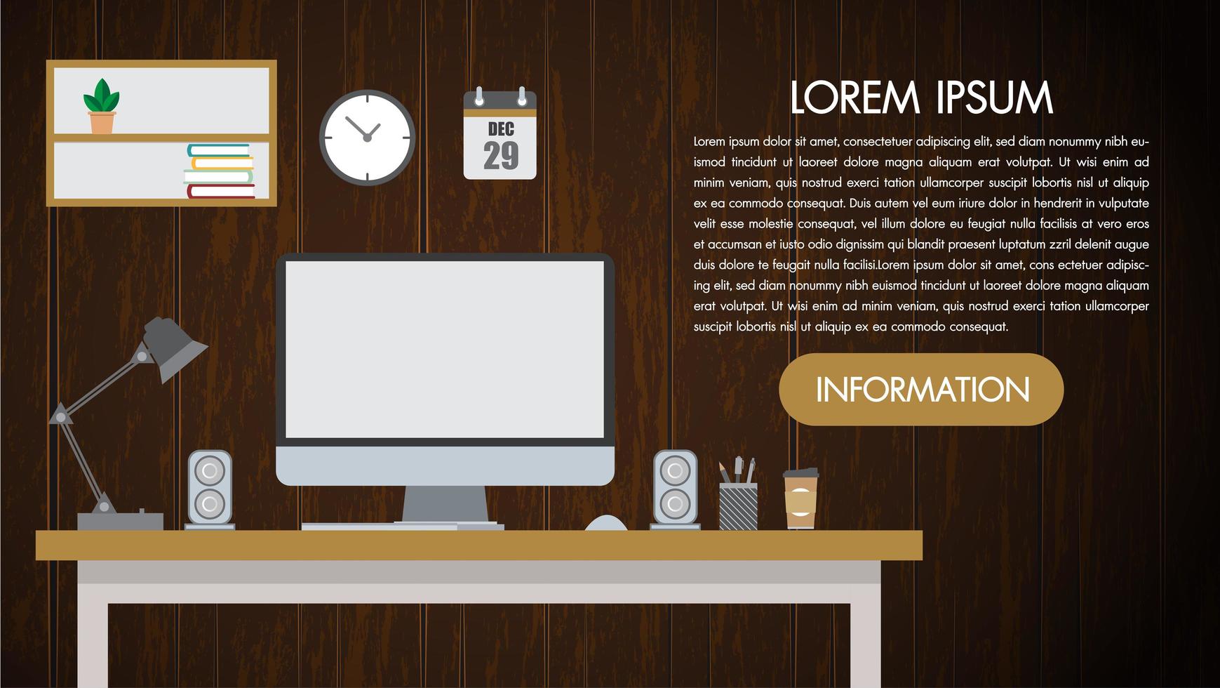 Realistic workplace with wooden wall vector