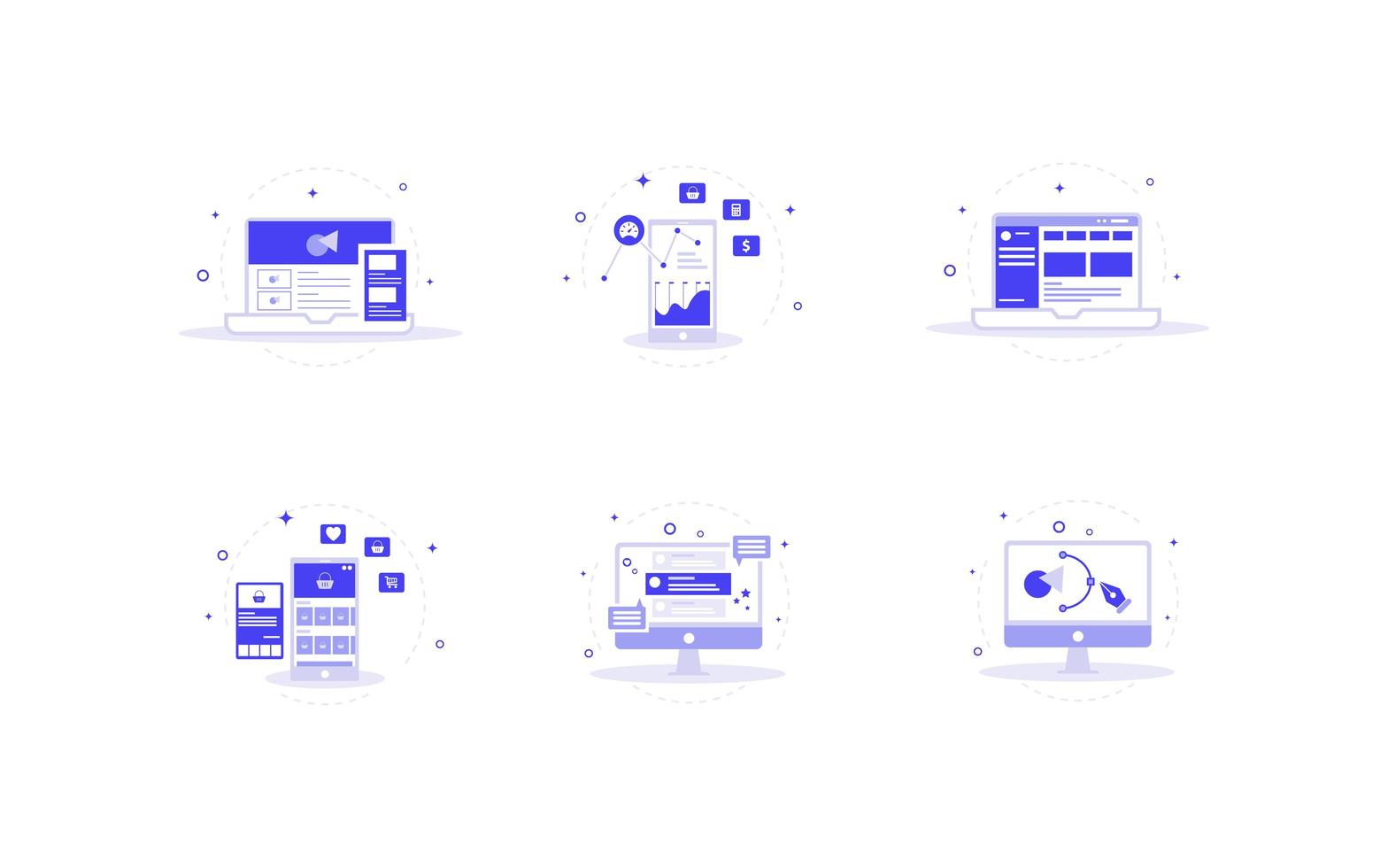 conjunto de iconos de sitio web púrpura vector