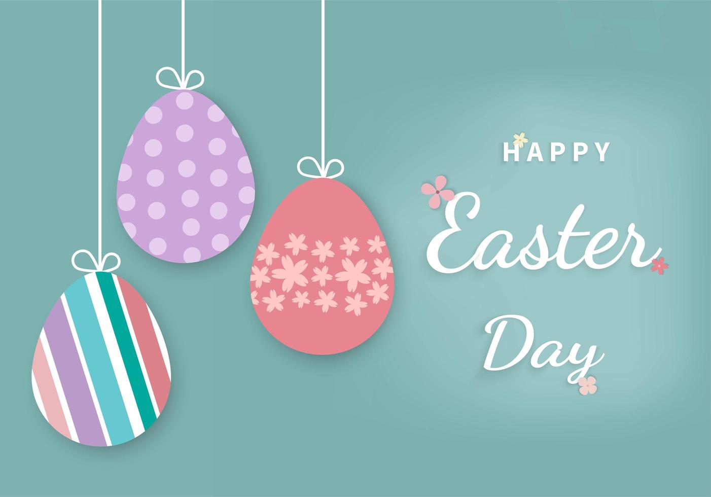 Hanging Easter eggs on blue background with text vector