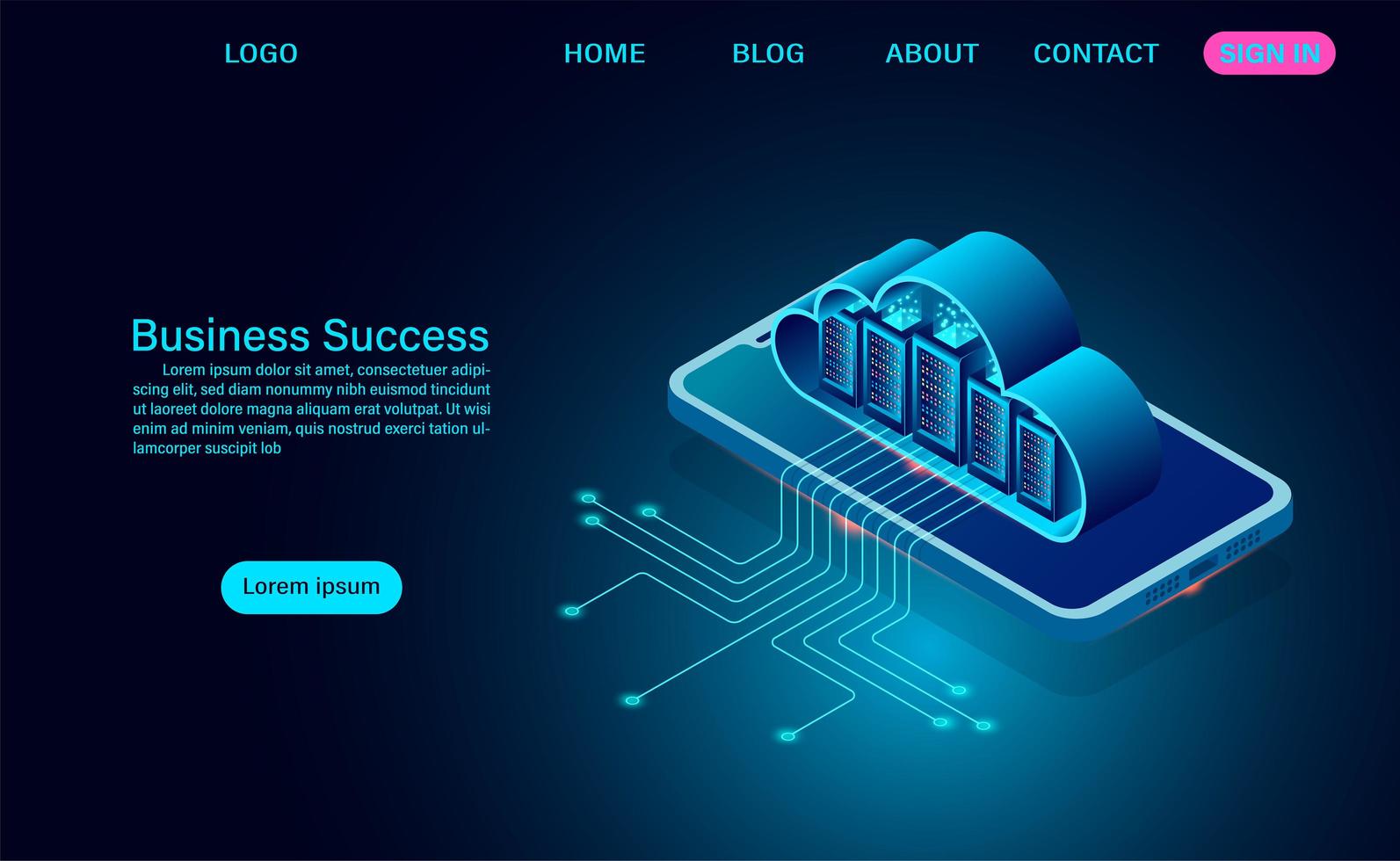Cloud computing concept with data center on phone vector