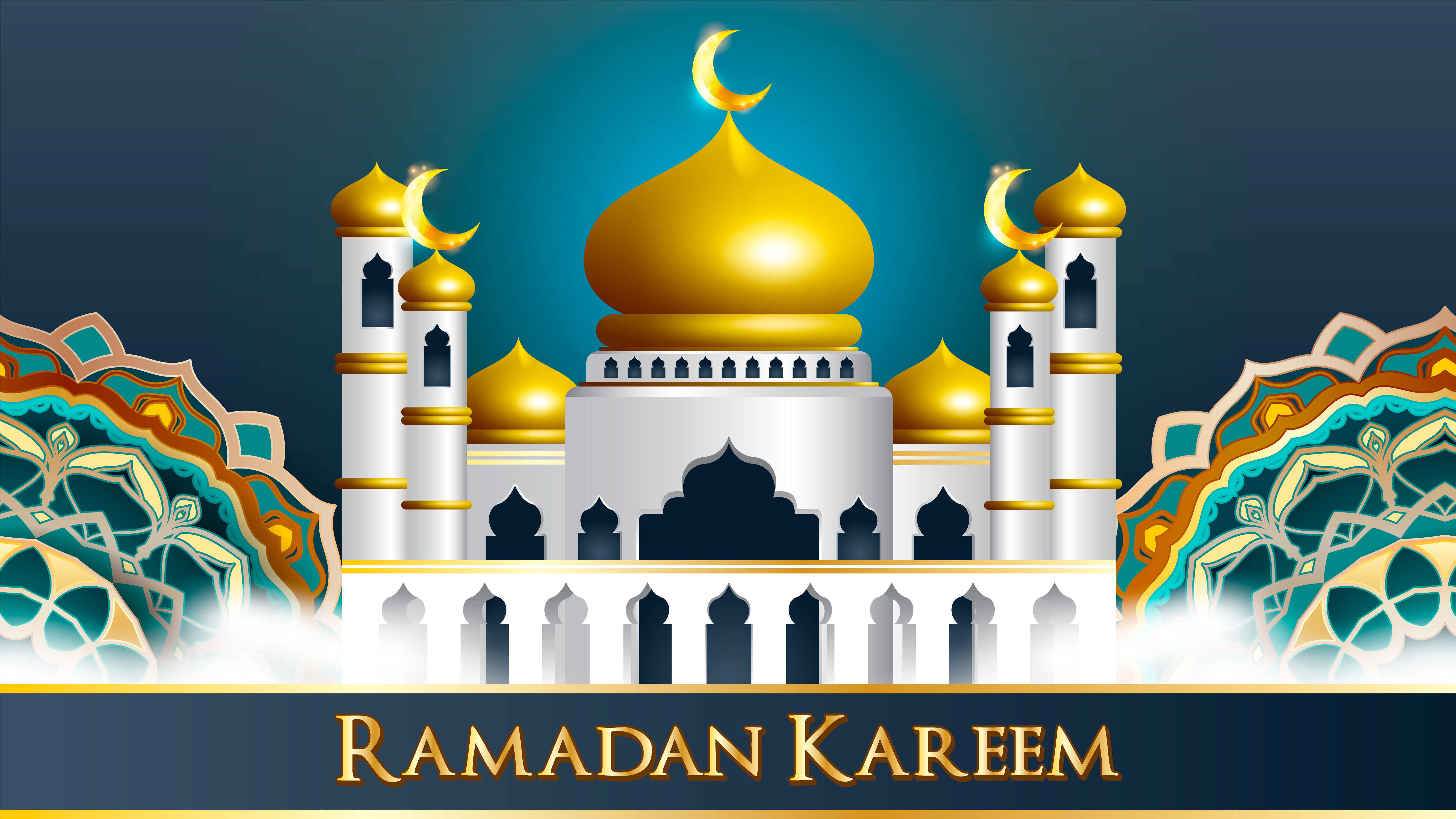 Ramadan Kareem Islamic Design Mosque With Minarets 698039 Vector Art At