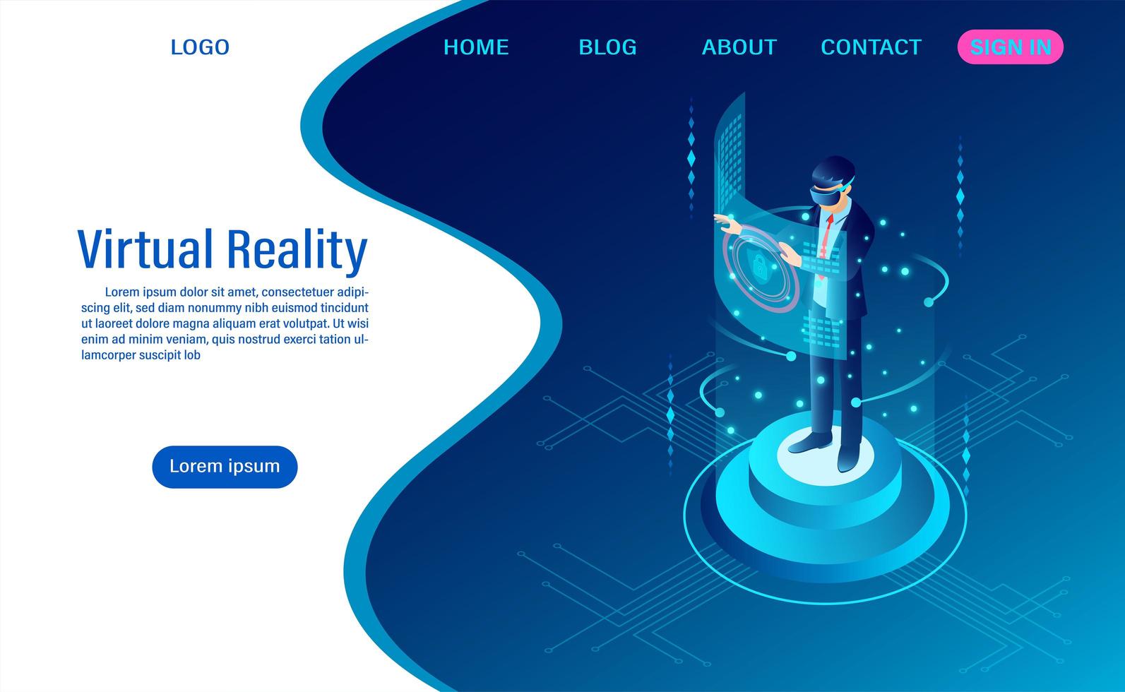 página de inicio de realidad virtual vector