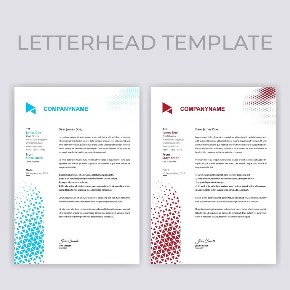 Blue and Red Triangle Pattern Letterhead Template vector