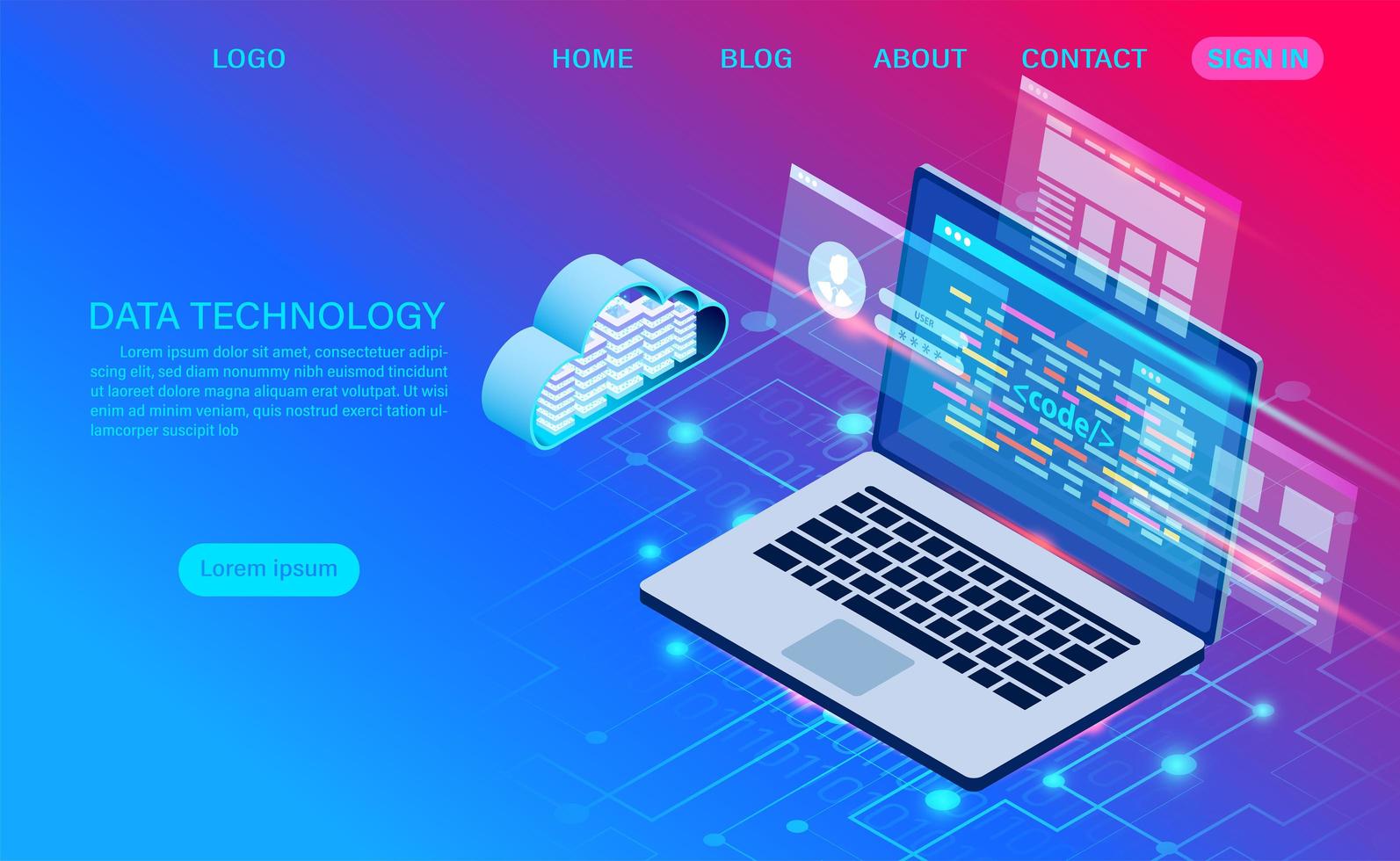 Data Technology Gradient Landing Page  vector