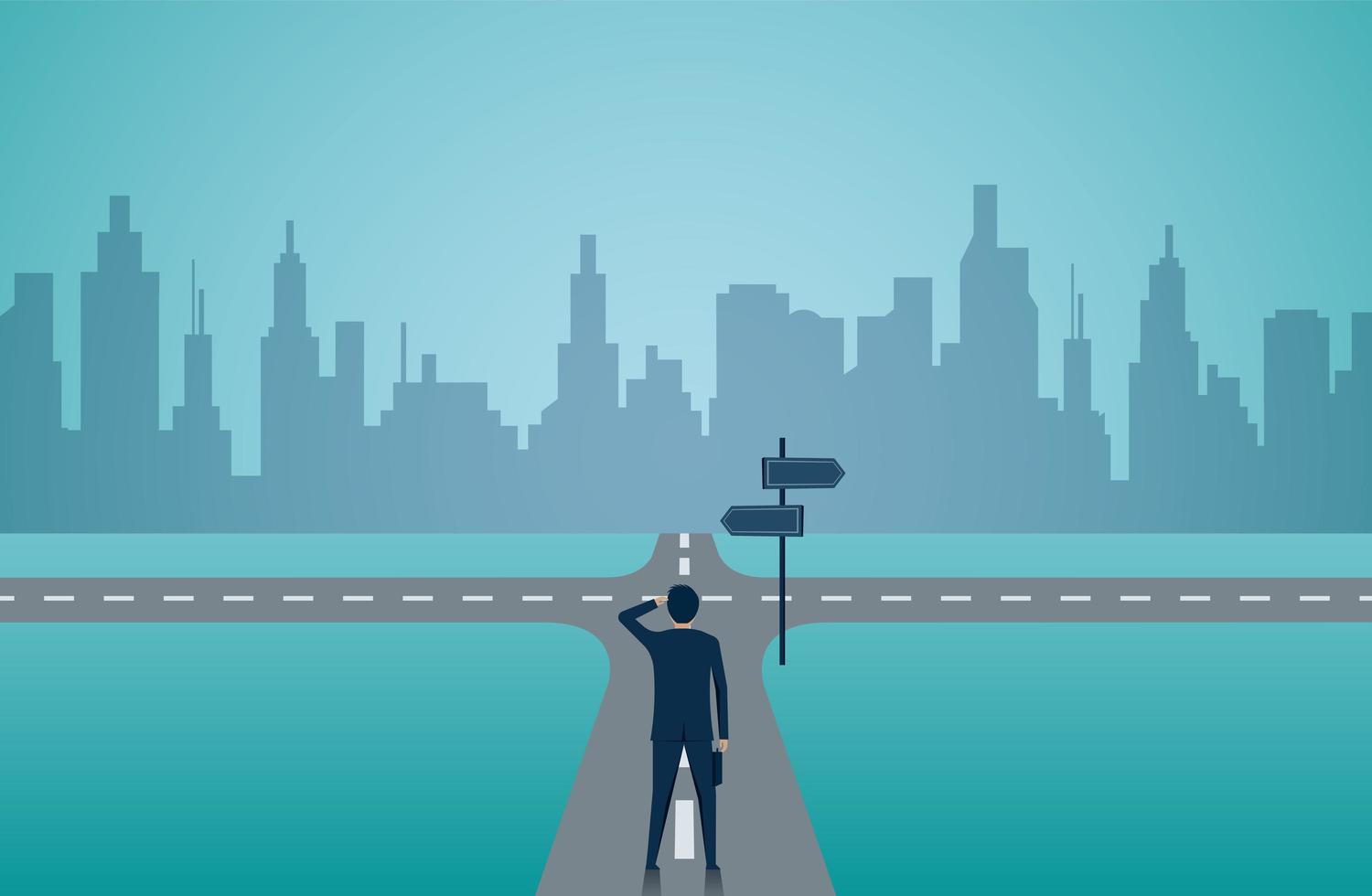 Business man standing at crossroad vector
