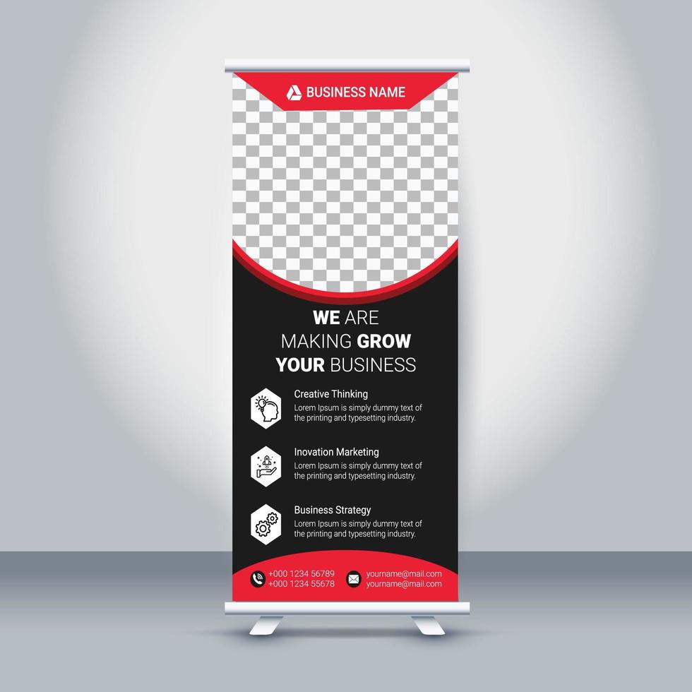 banner corporativo enrollable rojo y negro vector