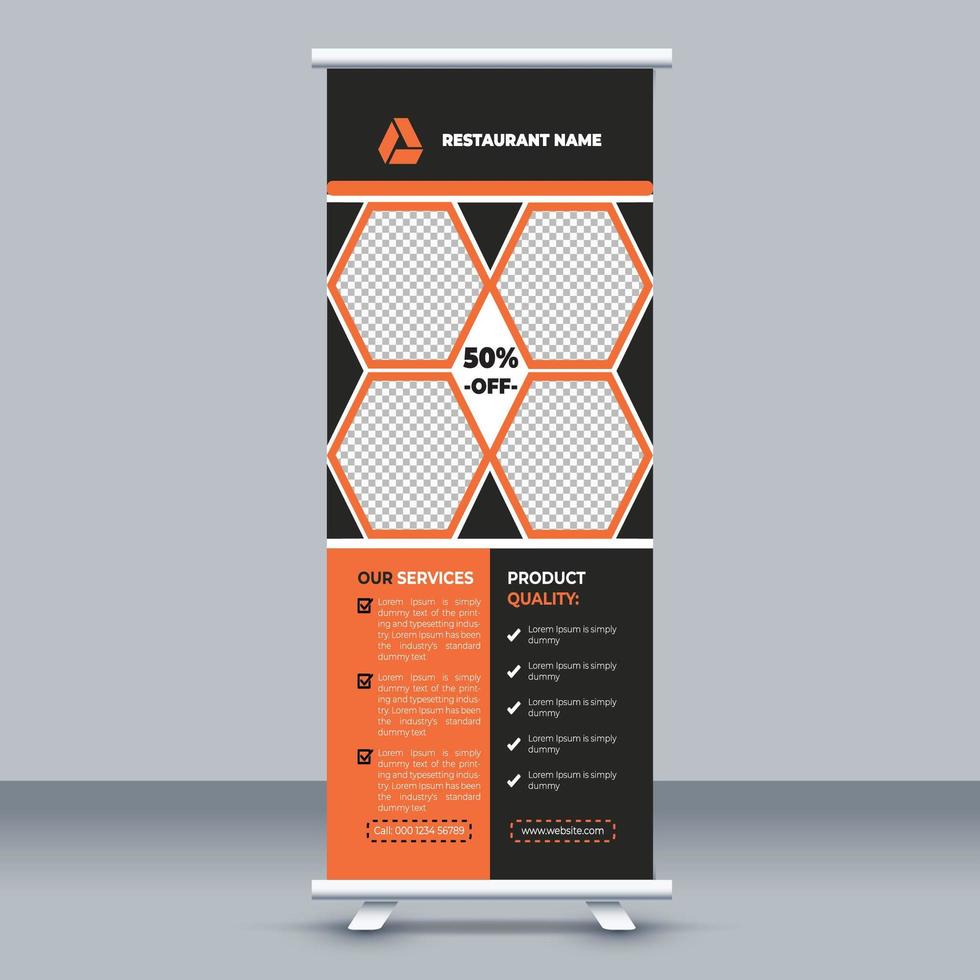 Food Roll Up Banner with Hexagons vector