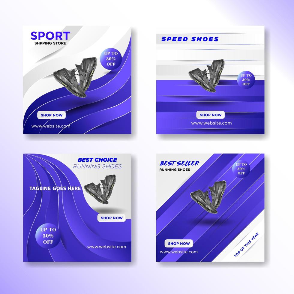 Square purple social media post template set vector