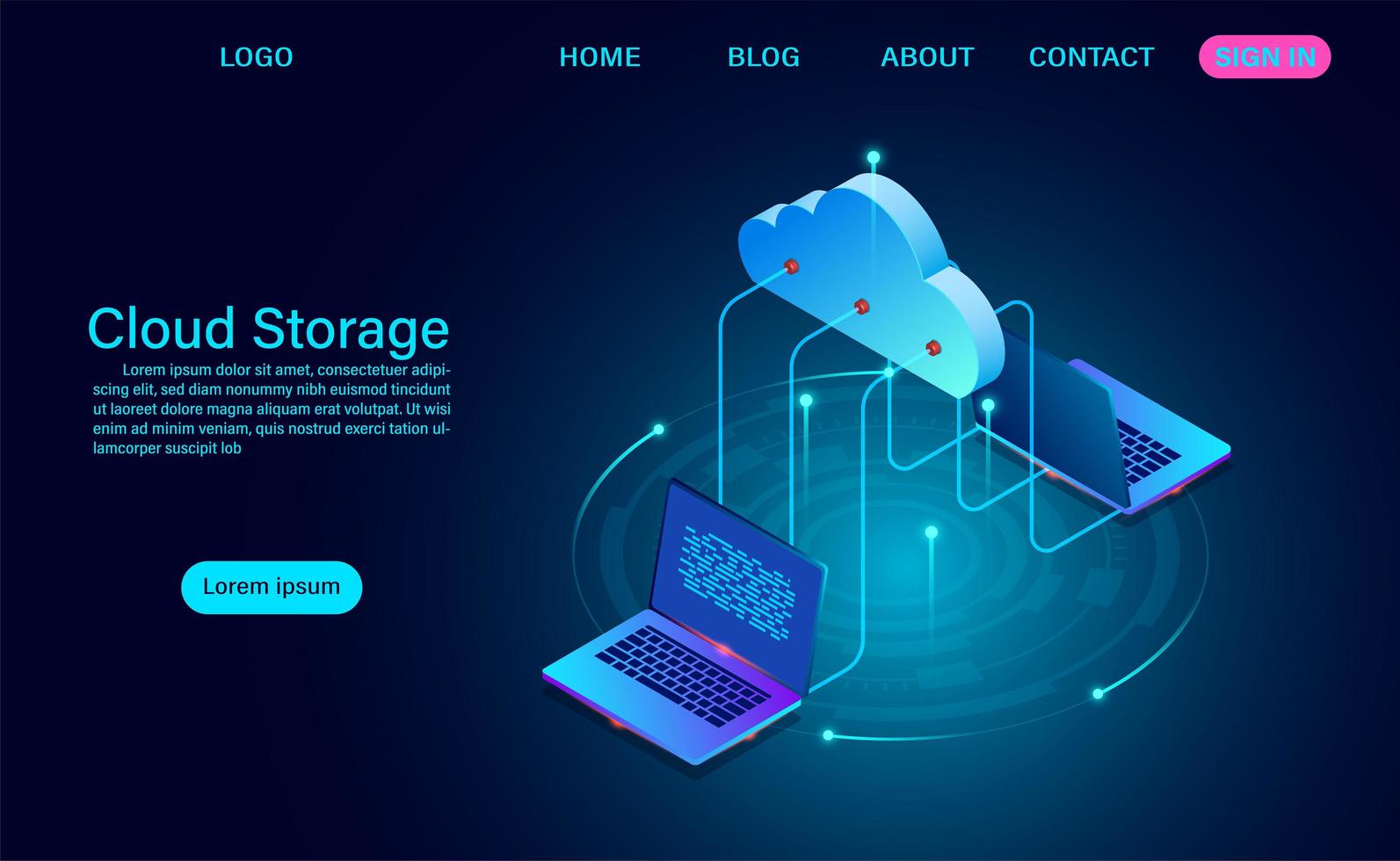 Laptop Cloud Storage Landing Page vector