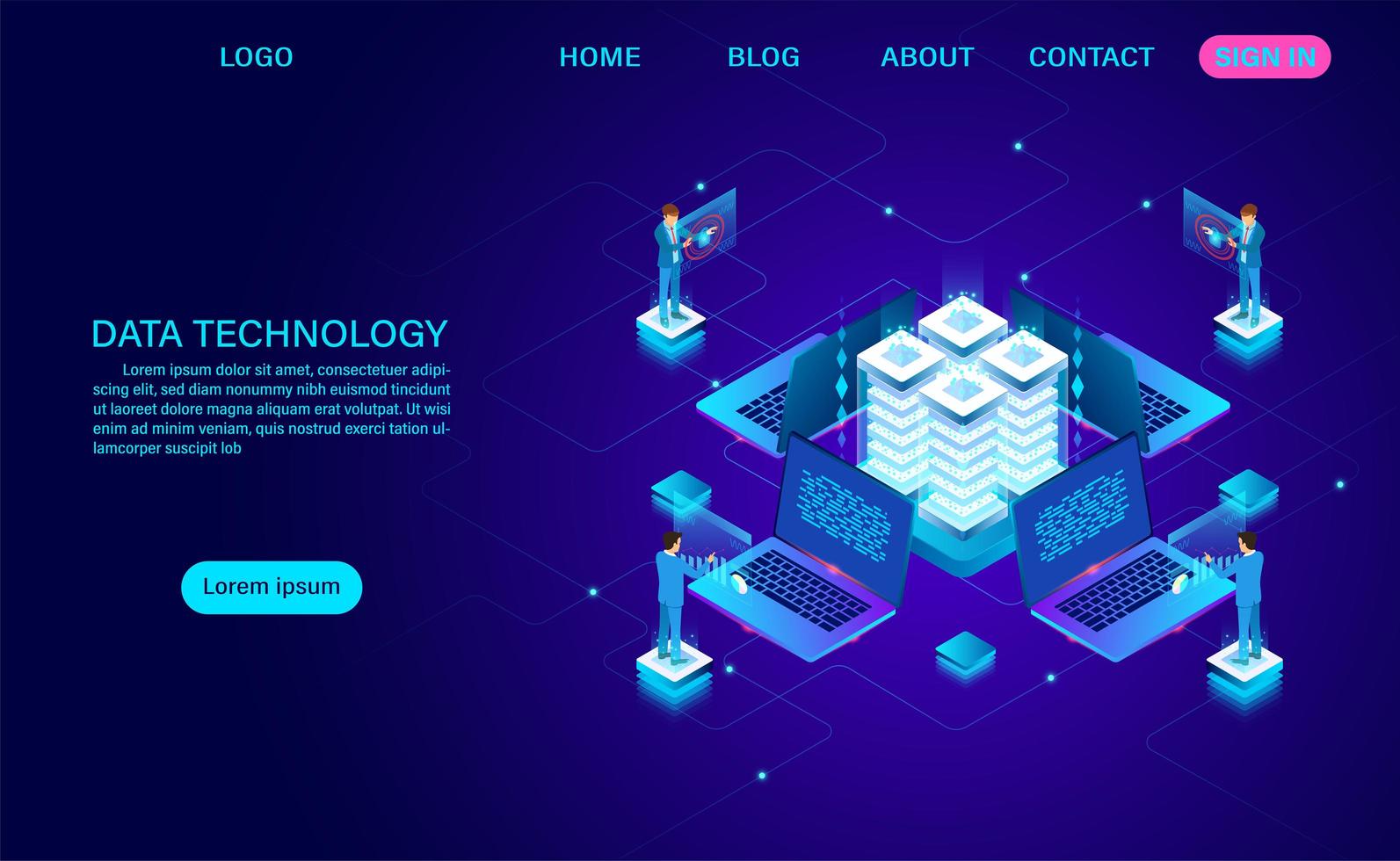 Data Storage Concept with 4 Laptops vector