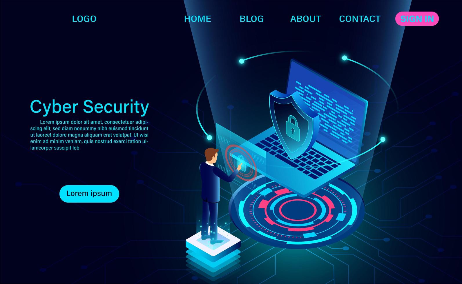 Business Man on Laptop Cyber Security Banner vector