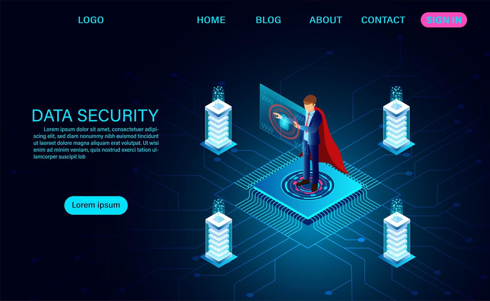 Data Security Concept With Man in Red cape vector